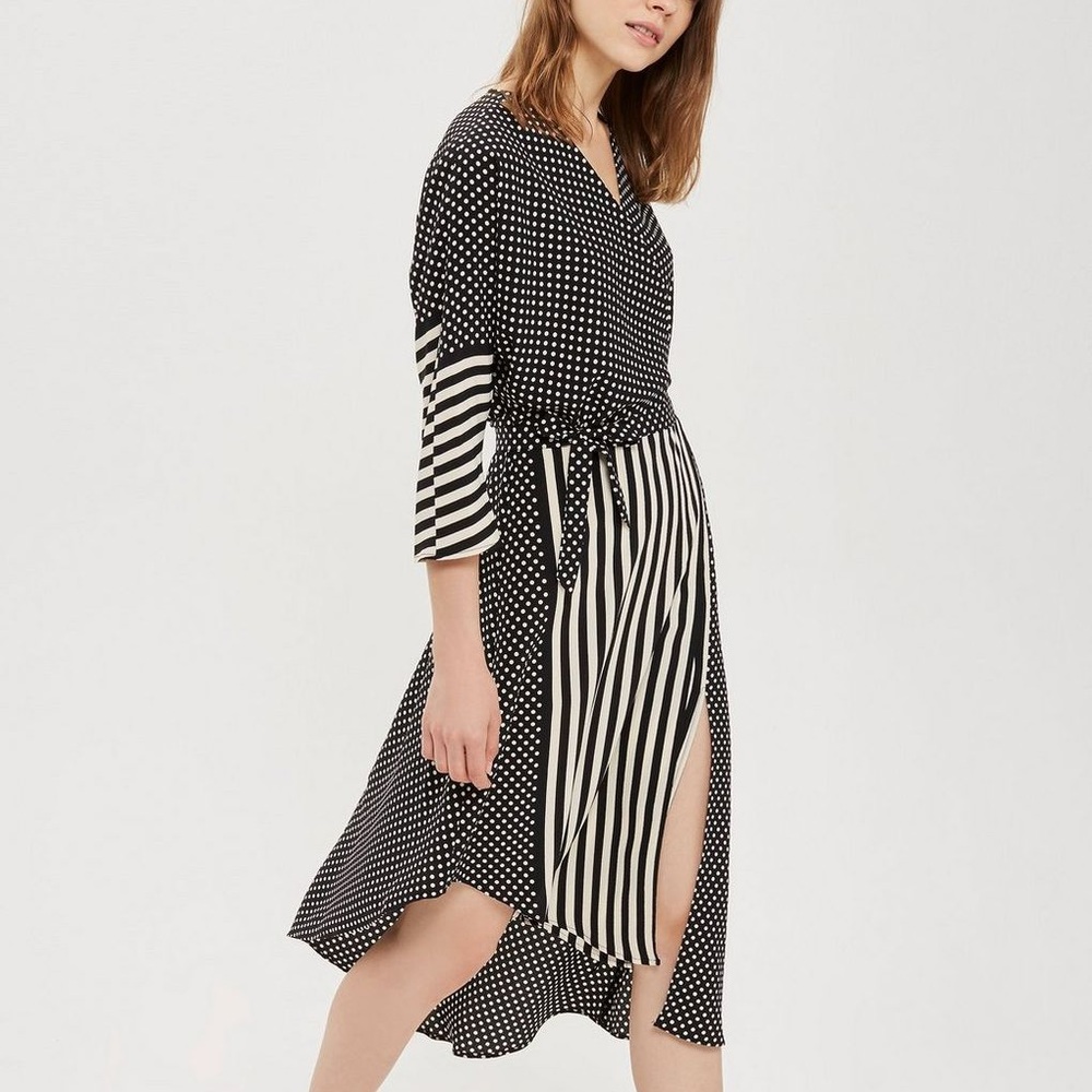 Topshop Spot & Stripe Mid Wrap Dress